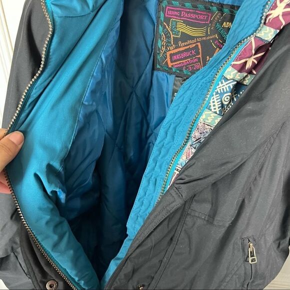 Vintage 1990’s Skiing Passport Black Aztec Embroidered And Embellished Jacket - Picture 10 of 16